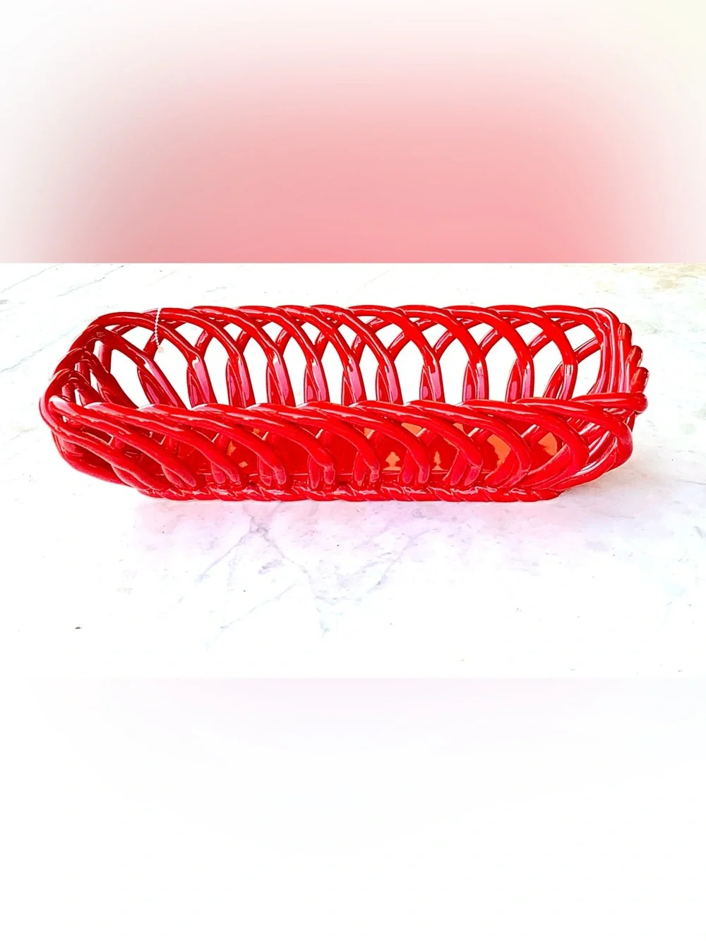 THE PIONEER WOMAN RED LATICE Woven GLAZED STONEWARE BREAD BASKET 14 IN